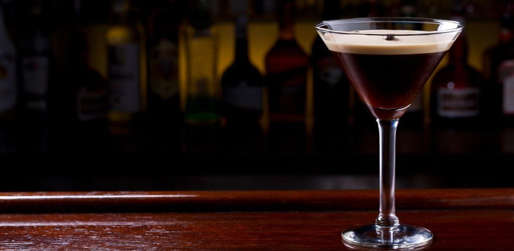 Espresso Martini Cocktail on the bar corner. 