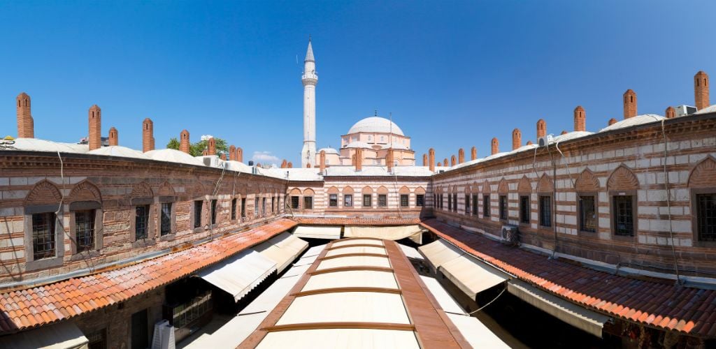 A historical mosque and clear blue sky. 