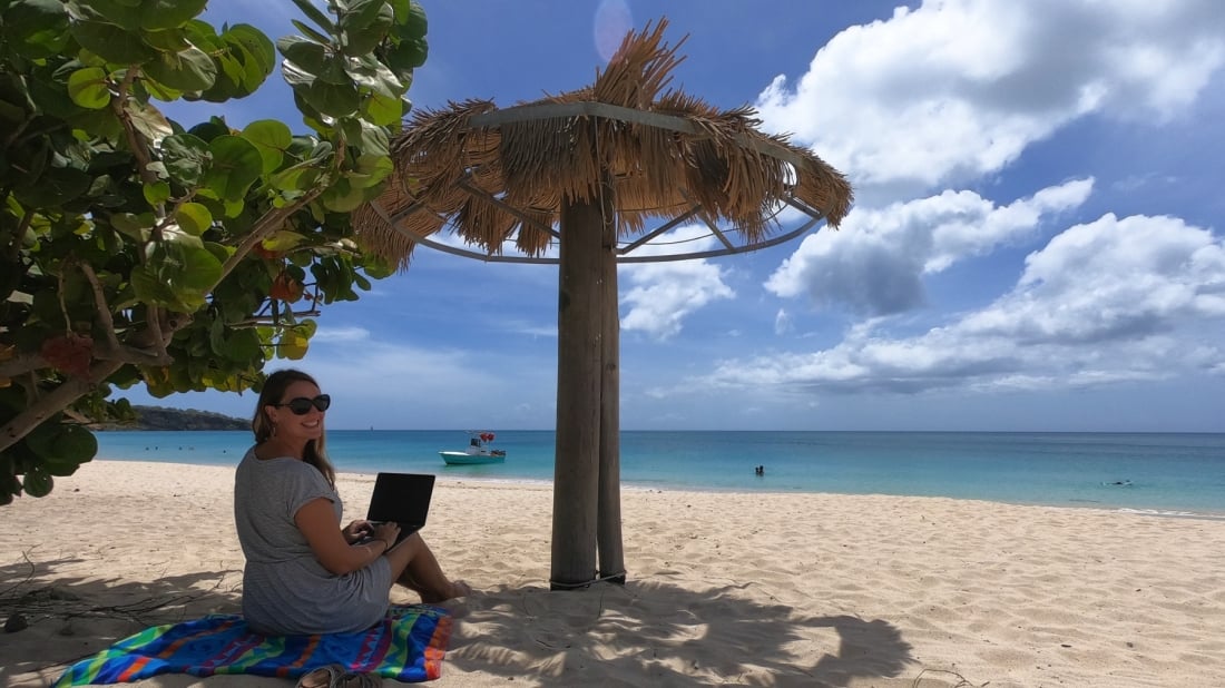 Blogging on the beach in Grenada