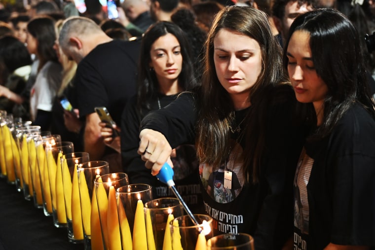 Families And Supporters Of Israeli Hostages Mark First Night Of Hanukkah