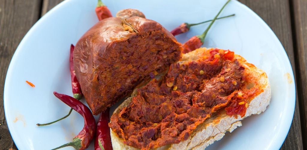 spicy salami called nduja typical of the cuisine of the Calabria region in Italy