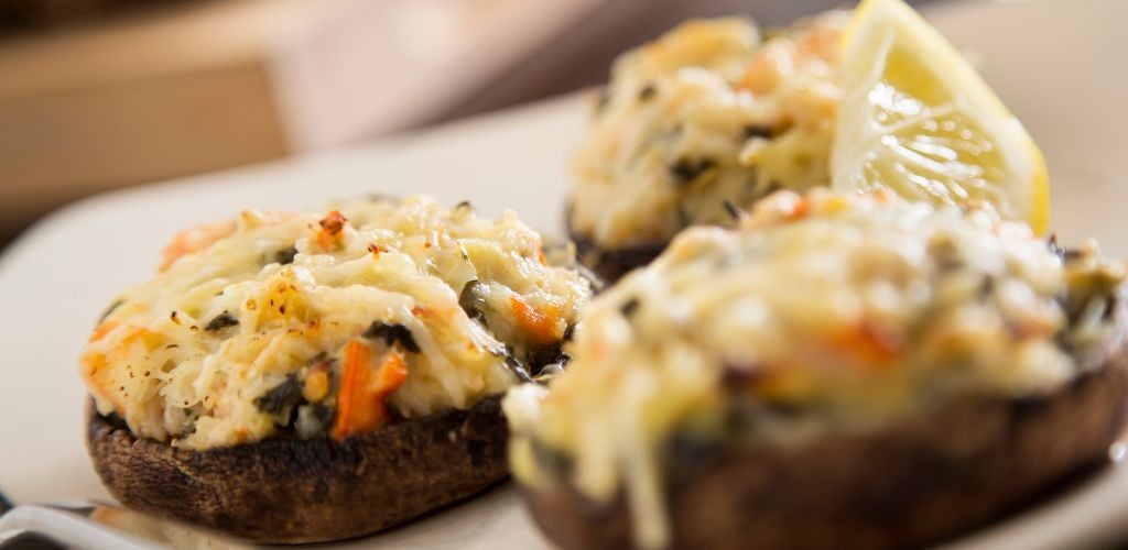 Crab Stuffed Mushrooms and a lime. 