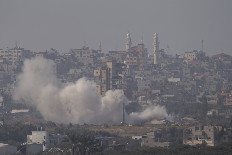 Smoke rises following an Israeli bombardment in the Gaza Strip, as seen from southern Israel, Thursday, Jan.18, 2024. The army is battling Palestinian militants across Gaza in the war ignited by Hamas' Oct. 7 attack on Israel.
