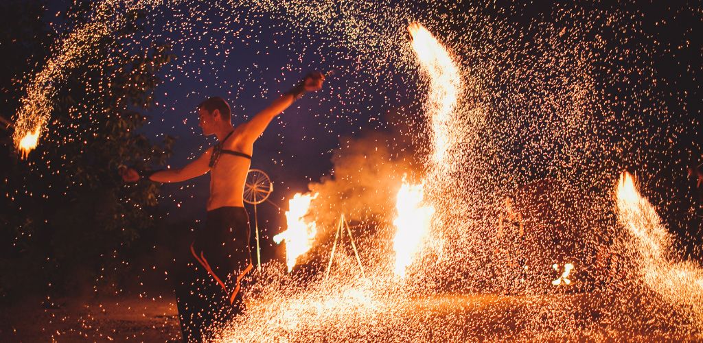 Man playing fire show. 