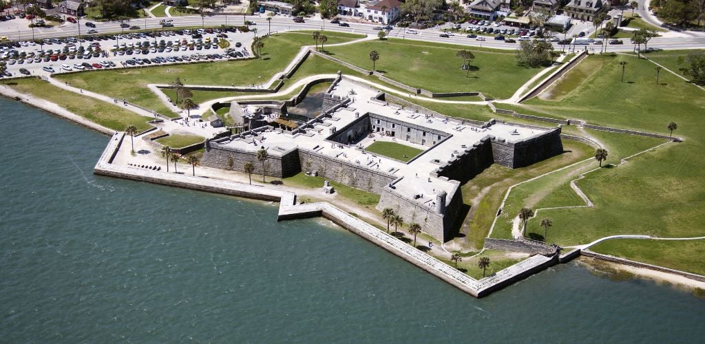 Aerial view of Castillo de San Marcos National Monument is Saint Augustine, Florida. 