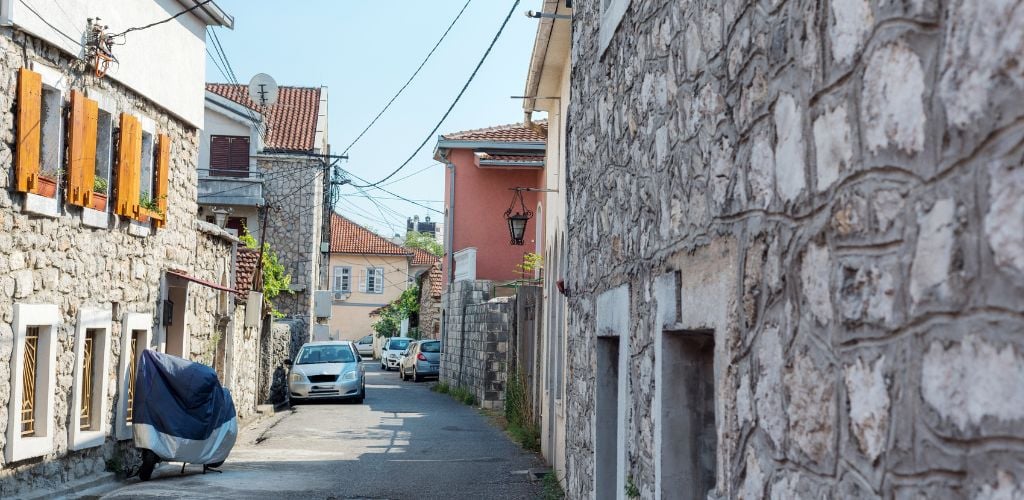 A typical narrow street in this ancient district Montenegro's capital city, with its stone houses, was originally built during the Ottoman era. 