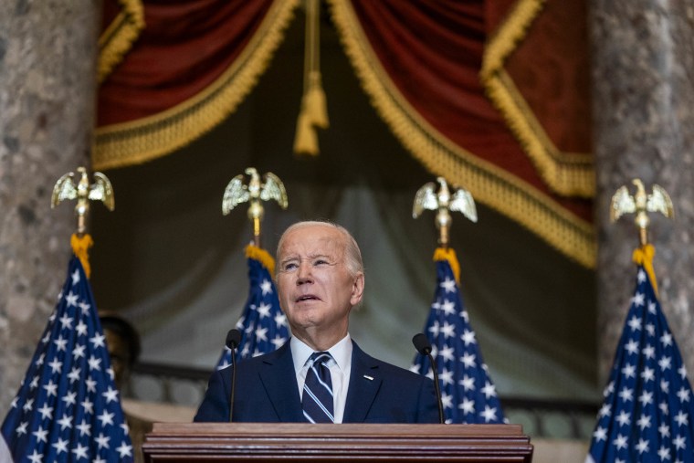 President Joe Biden speaks during the National Prayer Breakfast at the Capitol on Feb. 1, 2024. 
