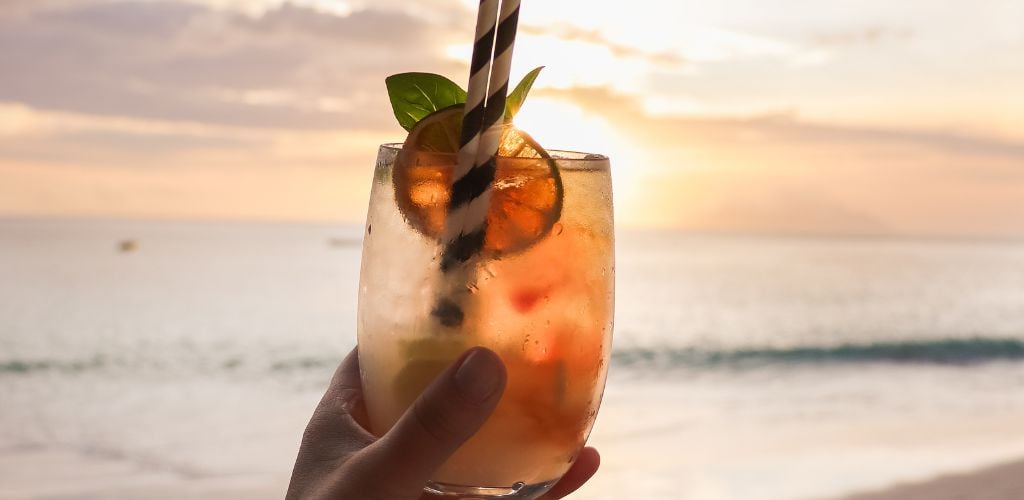 sunset beach drink 