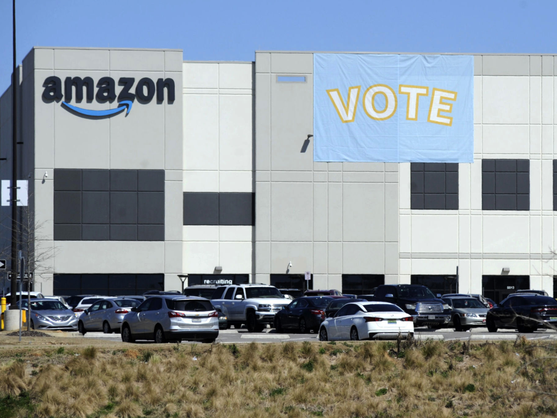 Workers at this Amazon warehouse in Bessemer, Ala., held a revote on unionizing in March 2022, but the result remains unresolved.