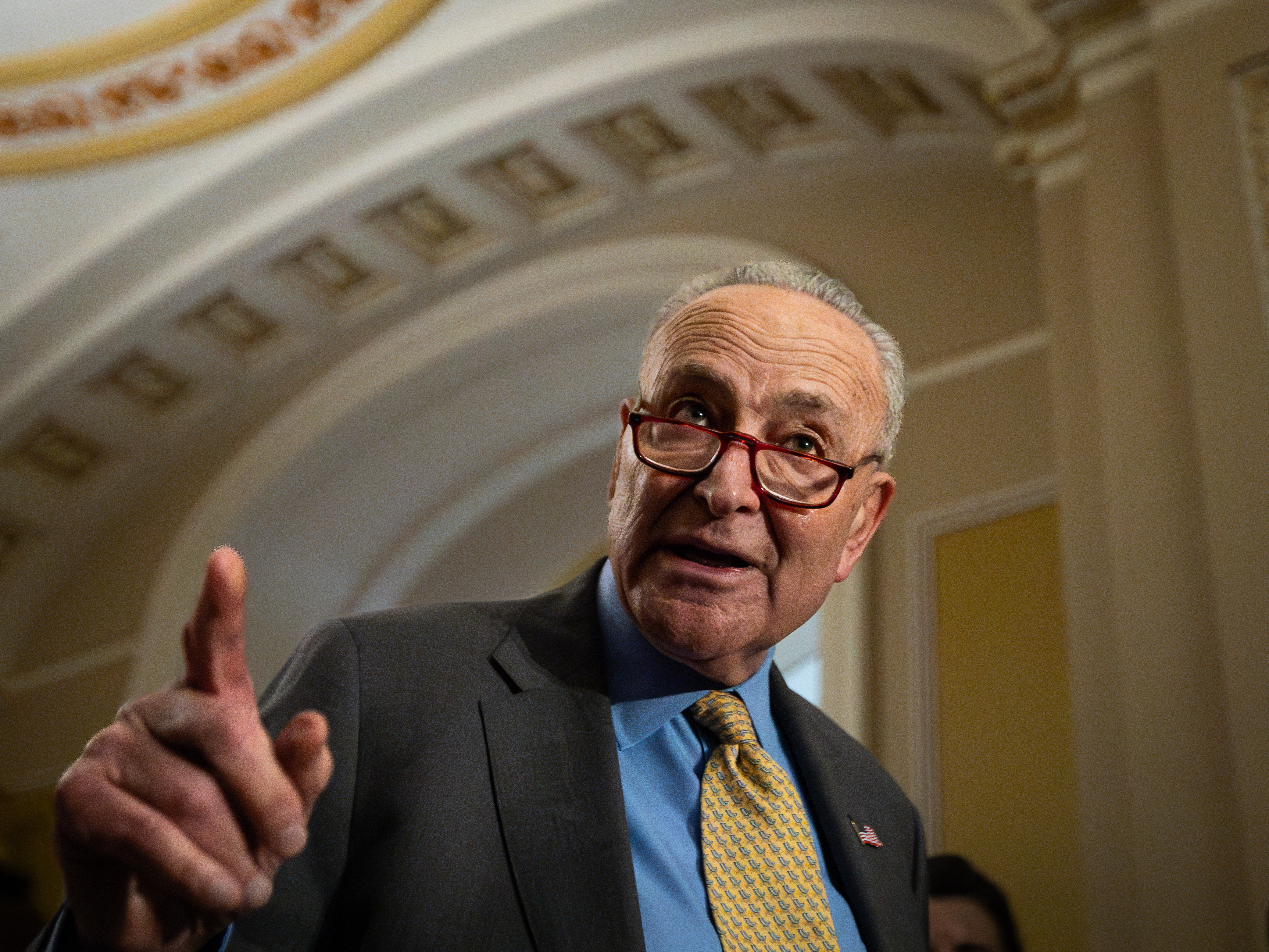 Senate Majority Leader Chuck Schumer, seen here at the U.S. Capitol on May 8, unveiled a road map proposal about artificial intelligence on behalf of a bipartisan Senate working group.
