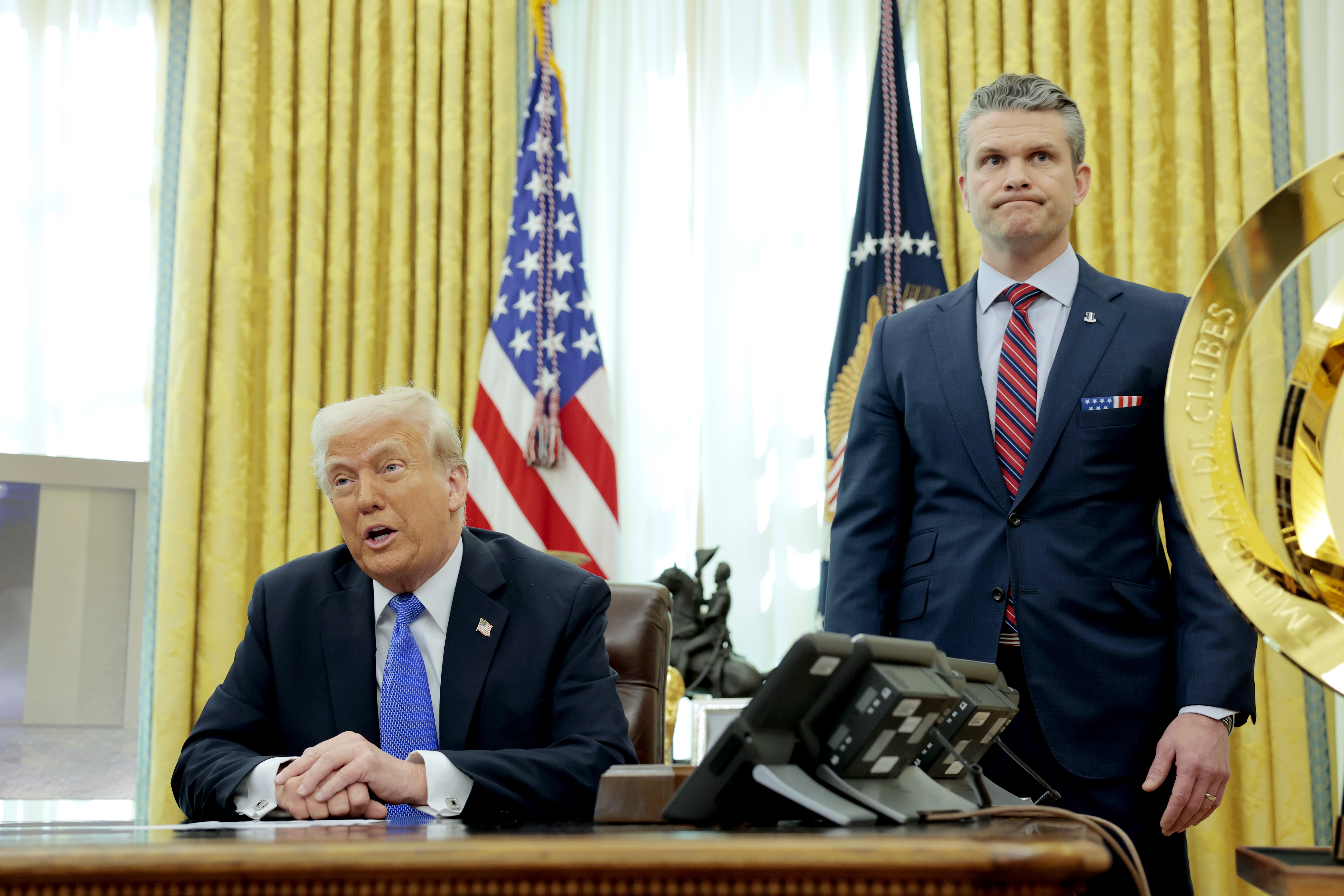 President Trump speaks alongside Secretary of Defense Pete Hegseth in the Oval Office on March 21. Days earlier, Hegseth shared details about overseas war plans in a group chat on Signal, an encrypted, open-source messaging app, according to <em>The Atlantic</em>.’/></p>
<p>The breach left military and intelligence experts asking the same questions as the public: Why would top U.S. officials use a free messaging app to discuss classified military plans?</p>
<p>(Image credit: Anna Moneymaker)</p>
<p><img src=