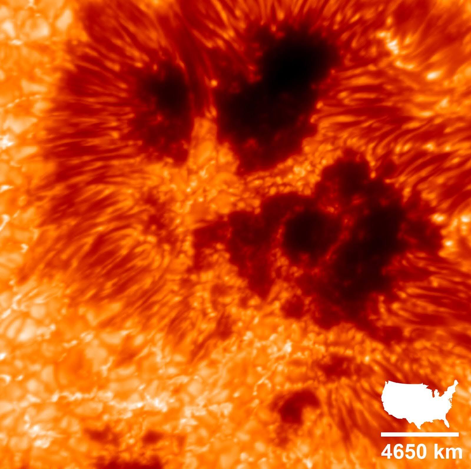 An image captured by the Daniel K. Inouye Solar Telescope in Hawaii shows sunspots on the star