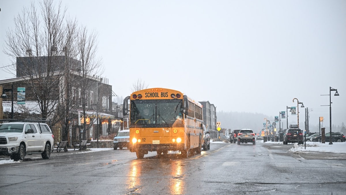 A view of school bus at Truckee Histori