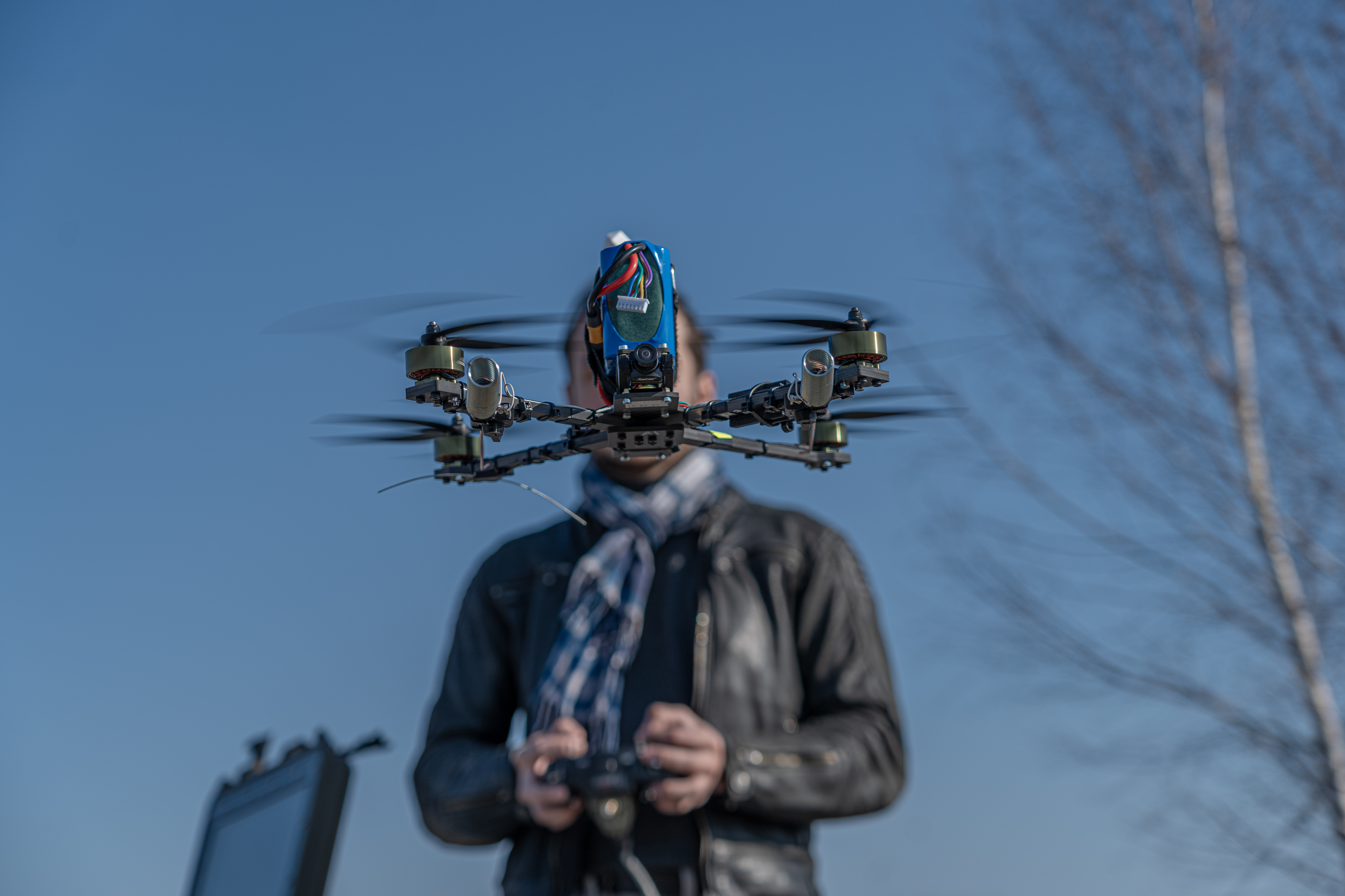 Serhii, head of Vyriy production company operating fpv drone on testing field in Kyiv March 21, 2025.
