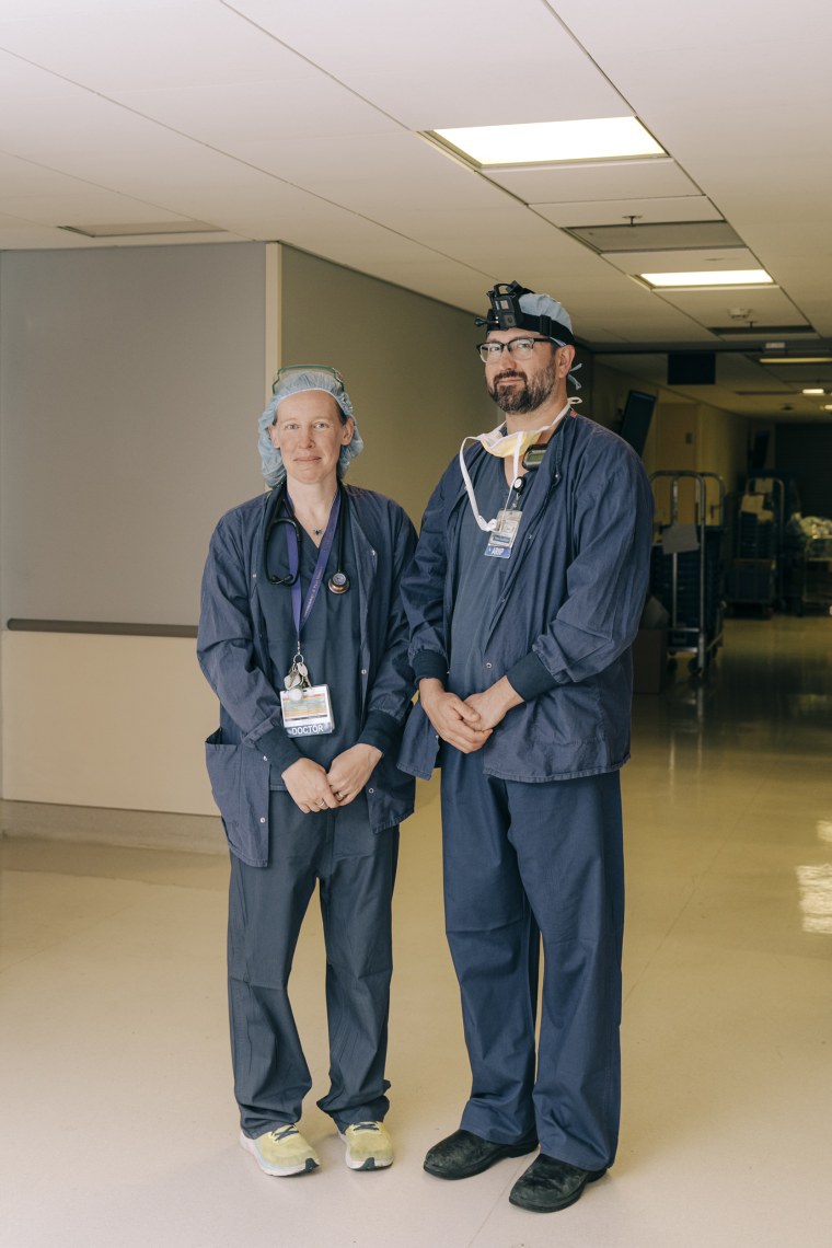 John Wiederspan and Kelly E. Michaelsen in UW Medical Center at Seattle on May 21, 2025.