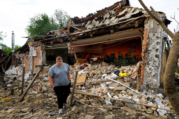 Aftermath of a Russian drone attack on outside of Kyiv