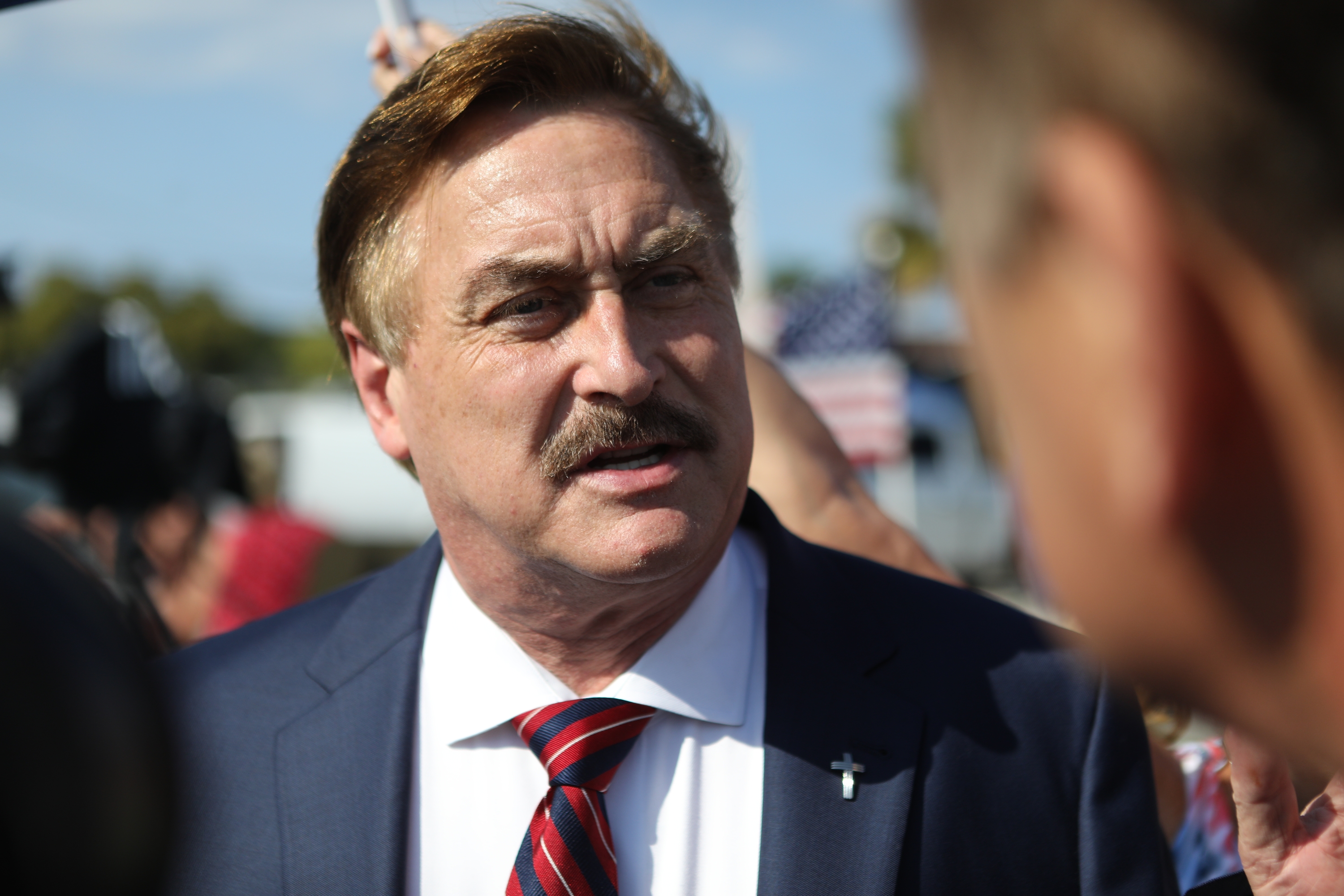 MyPillow CEO Mike Lindell arrives at a gathering of Donald Trump supporters near Trump