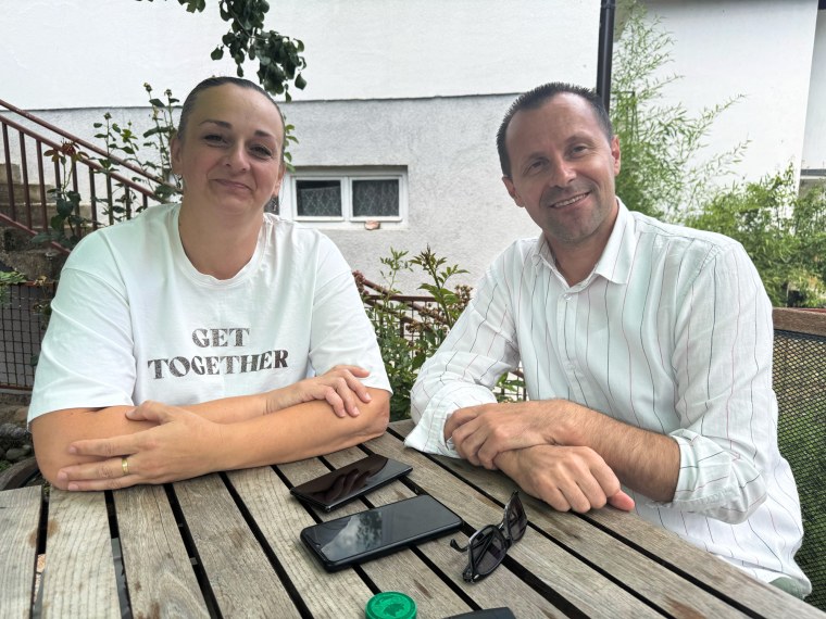 Nedzad Avdic and his wife, Elvisa, in Srebrenica, Bosnia, on July 12.