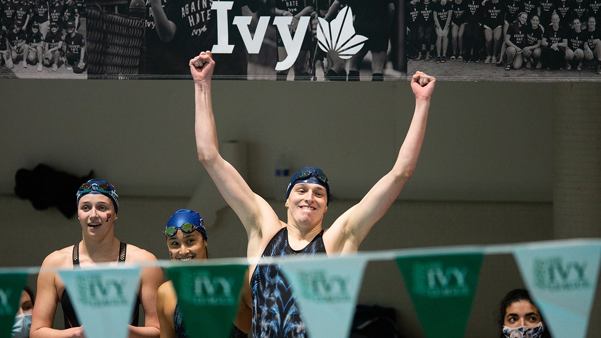 Lia Thomas celebrates
