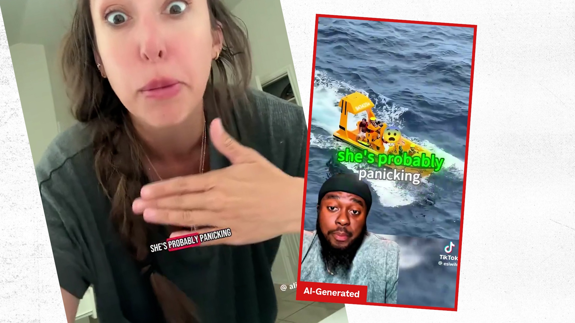 TikTok researchers and users say there is yet another type of deception to look out for on the hit video app: deepfake videos that copy the exact words of a real creator but in a different voice. In this case, the screenshot on the left is from the original TikTok video; on the right is a copy using an apparently AI-generated persona.