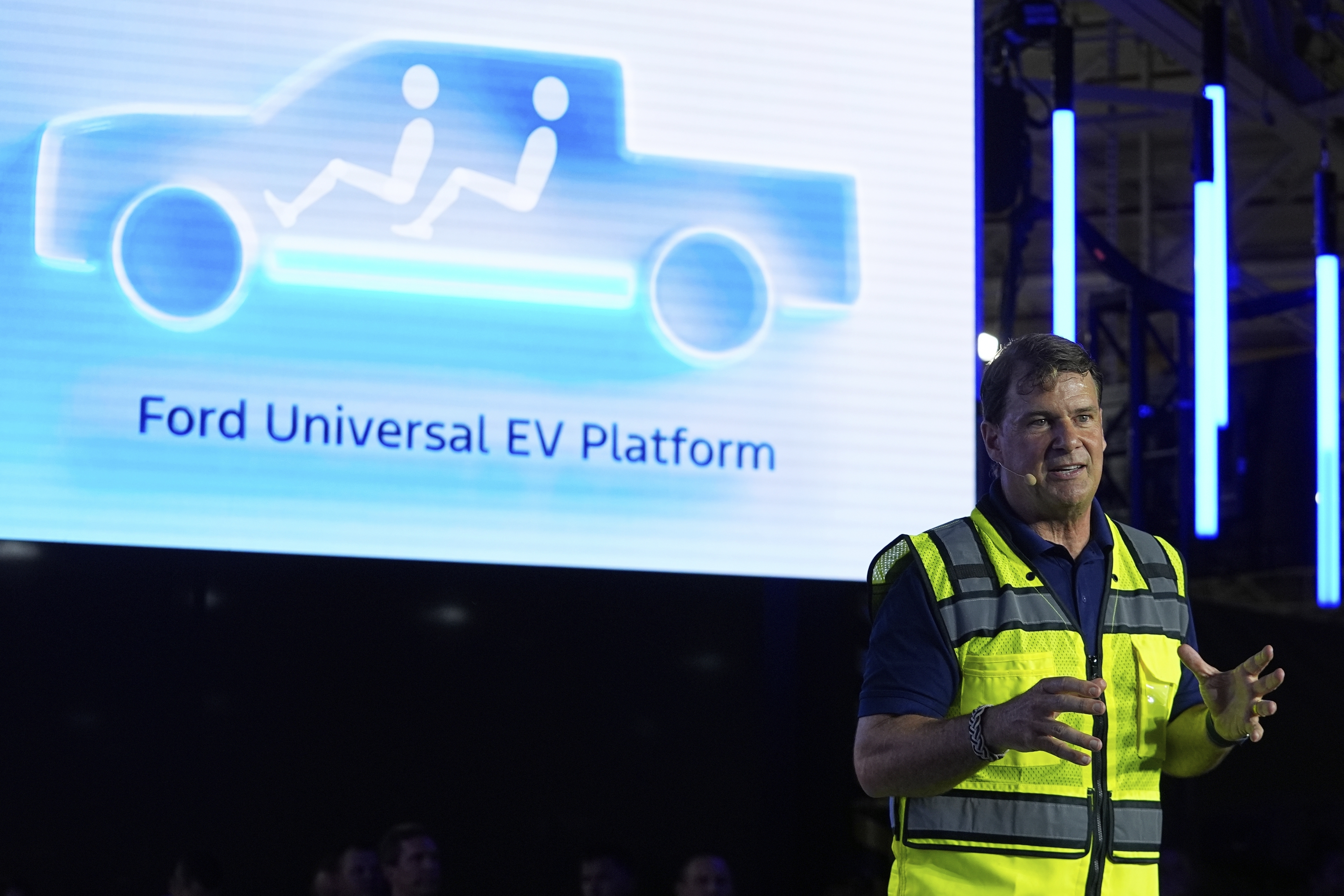 Ford CEO Jim Farley speaks at the Louisville Assembly Plant, in Louisville, Ky., on Aug. 11.