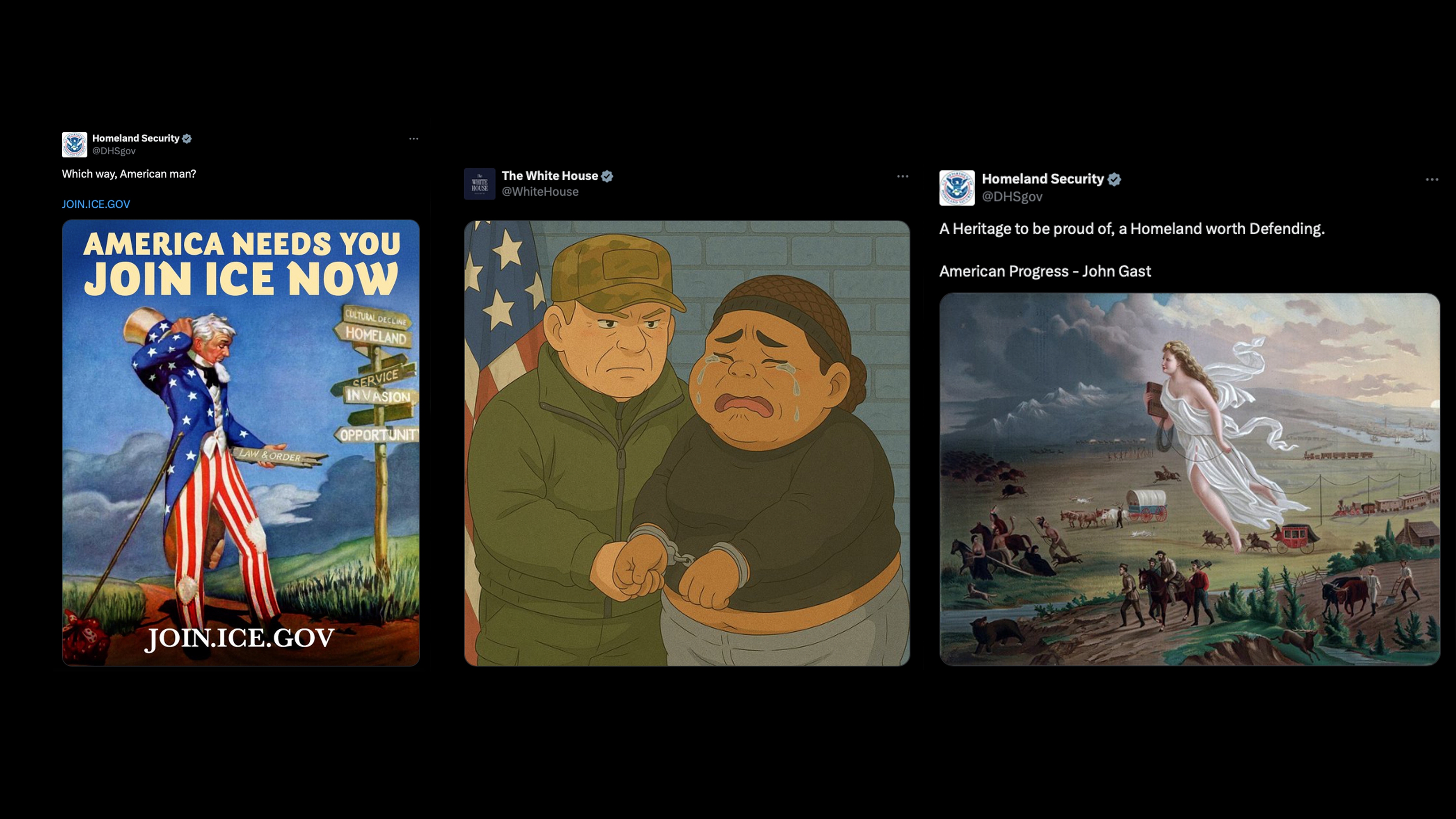 White supremacist tropes and ironic viral jokes posted on official government social media accounts illustrate the Trump administration