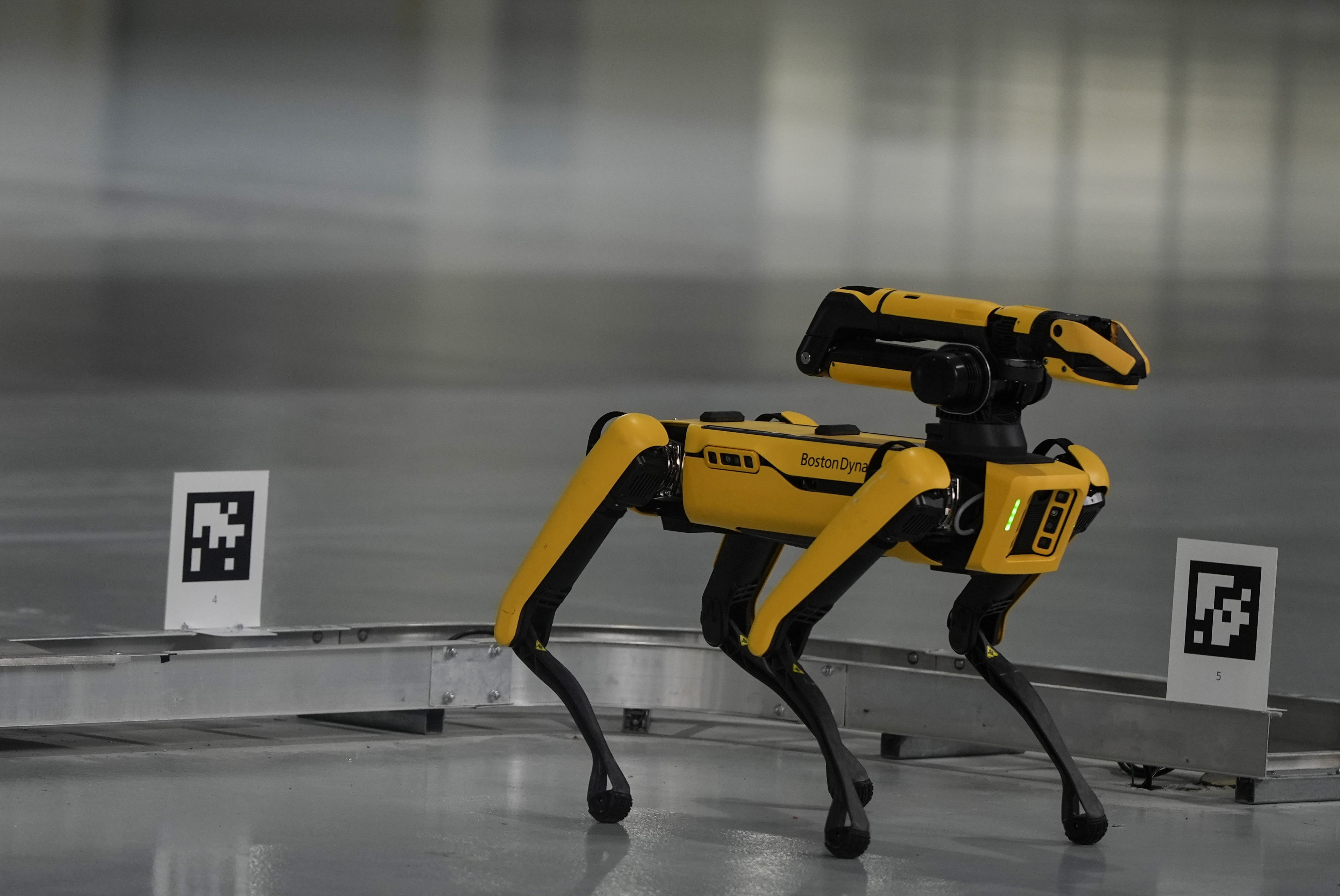 A Boston Dynamics robot is seen on a media tour at the Hyundai Motor Group Metaplant, in Ellabell, Ga., in March.