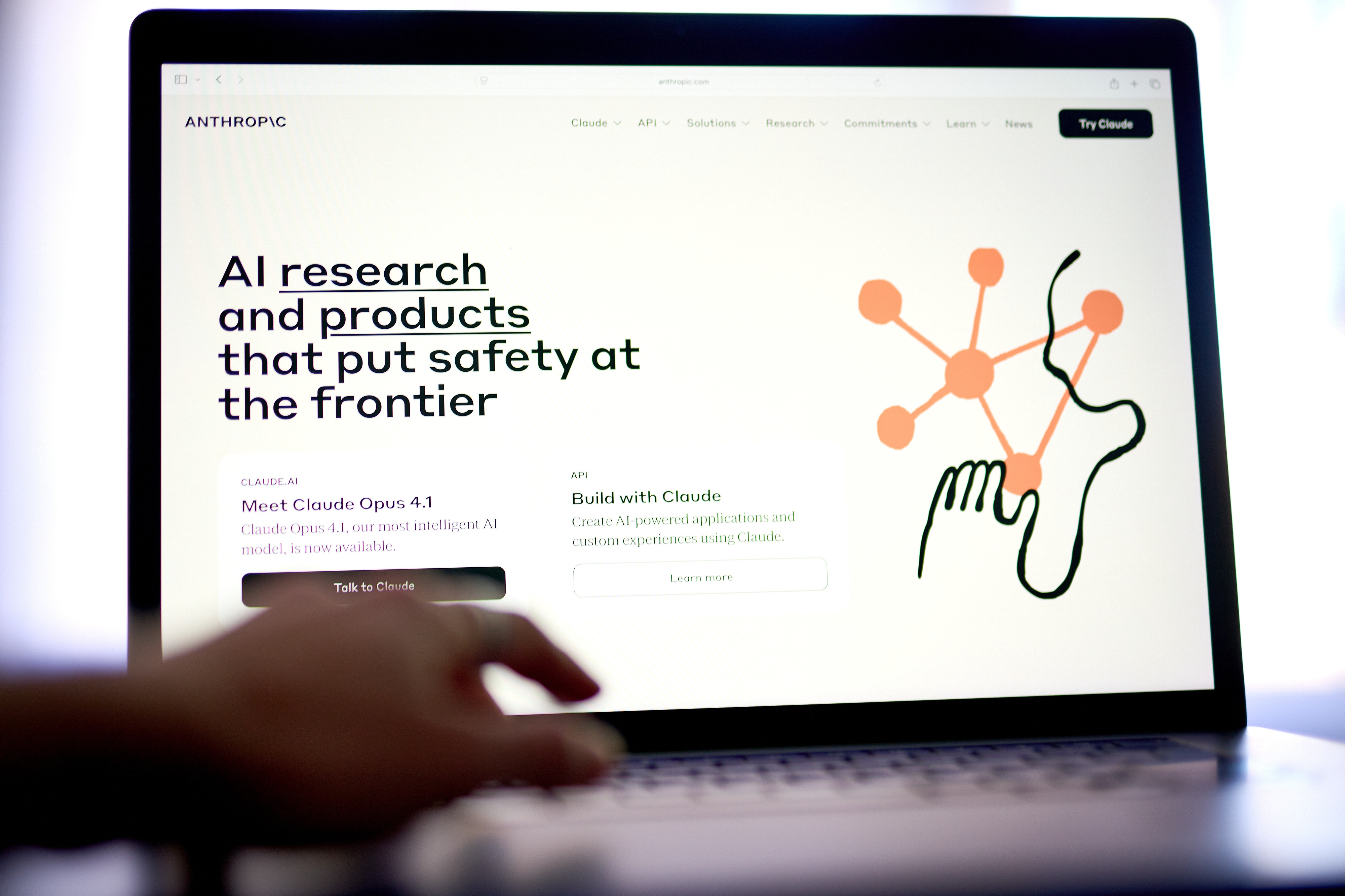 The Anthropic website on a laptop arranged in New Hyde Park, New York, on Aug. 22. Anthropic is one of the leading artificial intelligence companies. The company