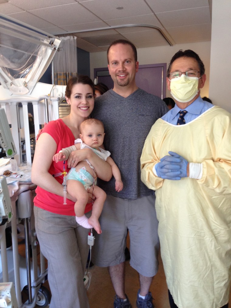 Jeff, Caroline and Eliana with Dr. Kohn before she underwent gene therapy for ADA-SCID.