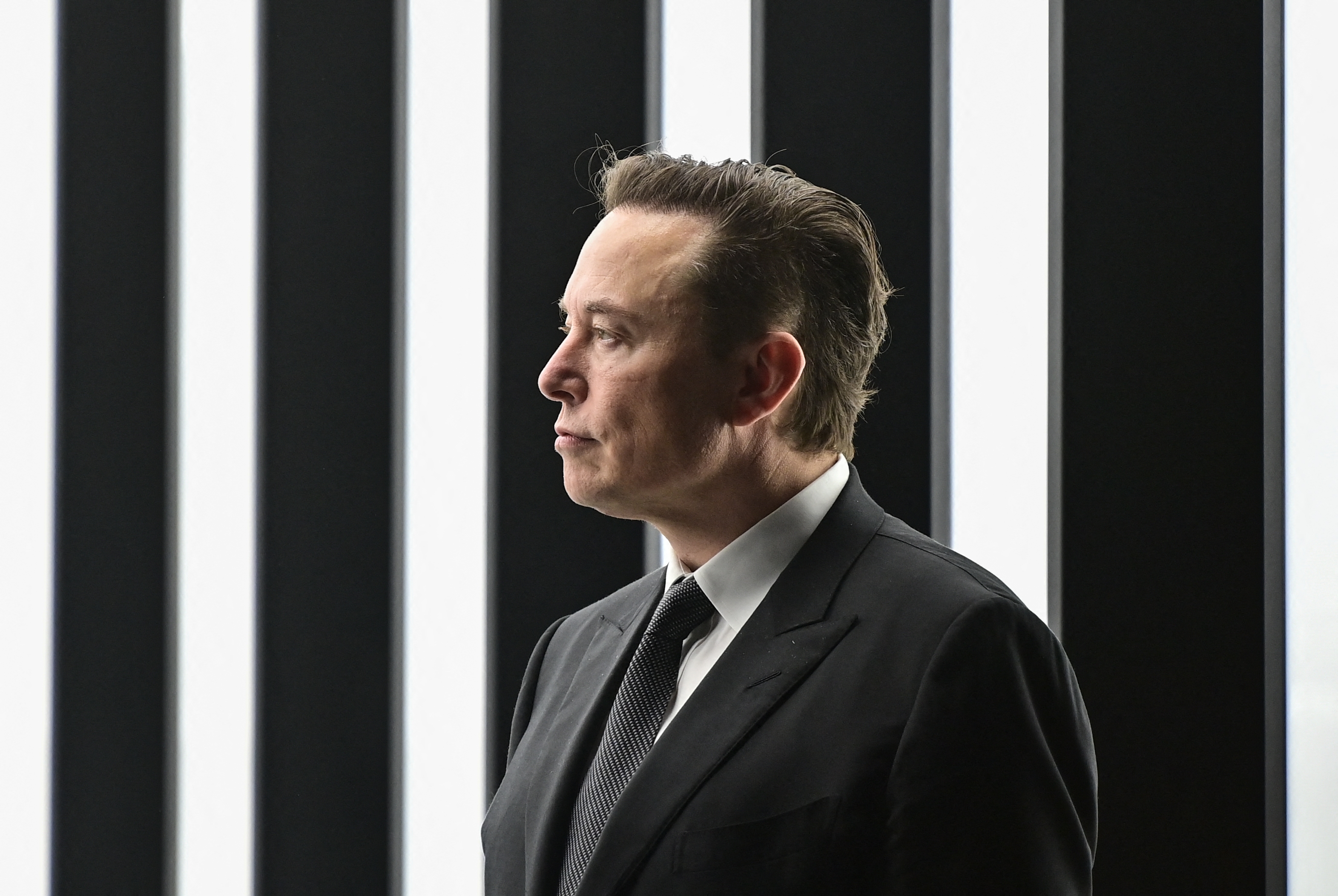 Tesla CEO Elon Musk is pictured as he attends the start of the production at Tesla