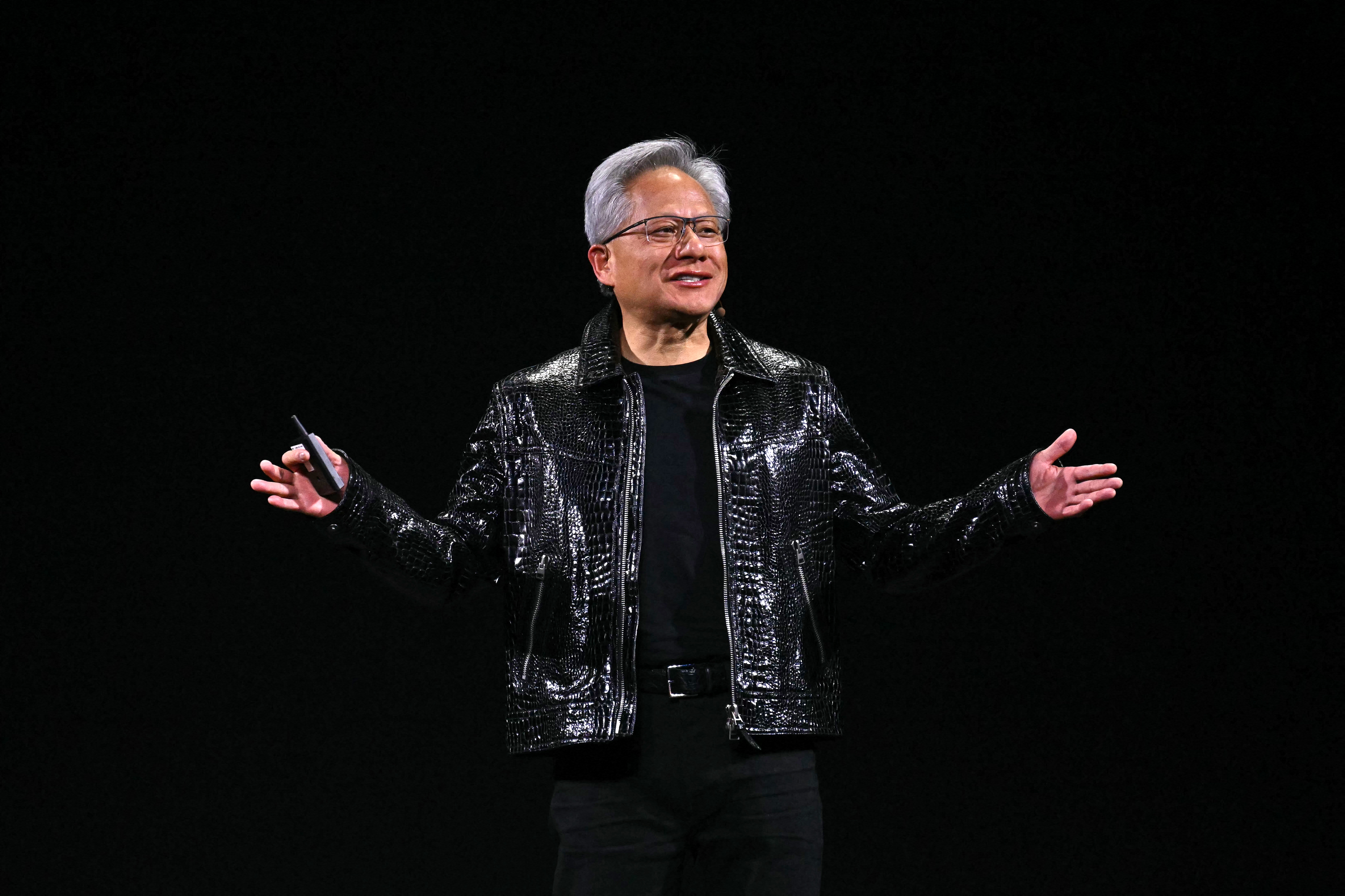 Nvidia CEO Jensen Huang delivers a keynote address at the Consumer Electronics Show (CES) in Las Vegas in January.