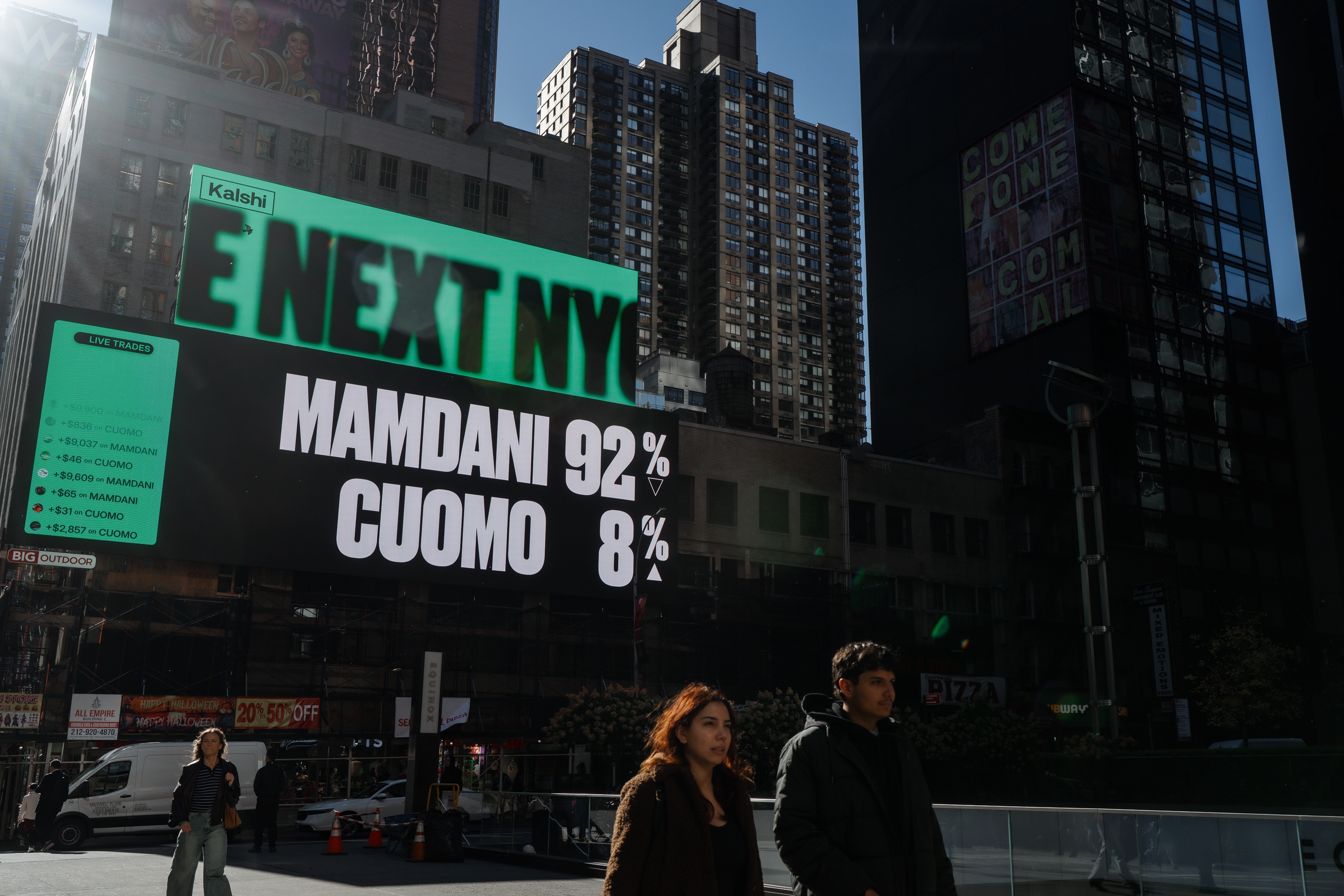 Advertisements for Kalshi in New York City predicted a victory for Zohran Mamdani in the city