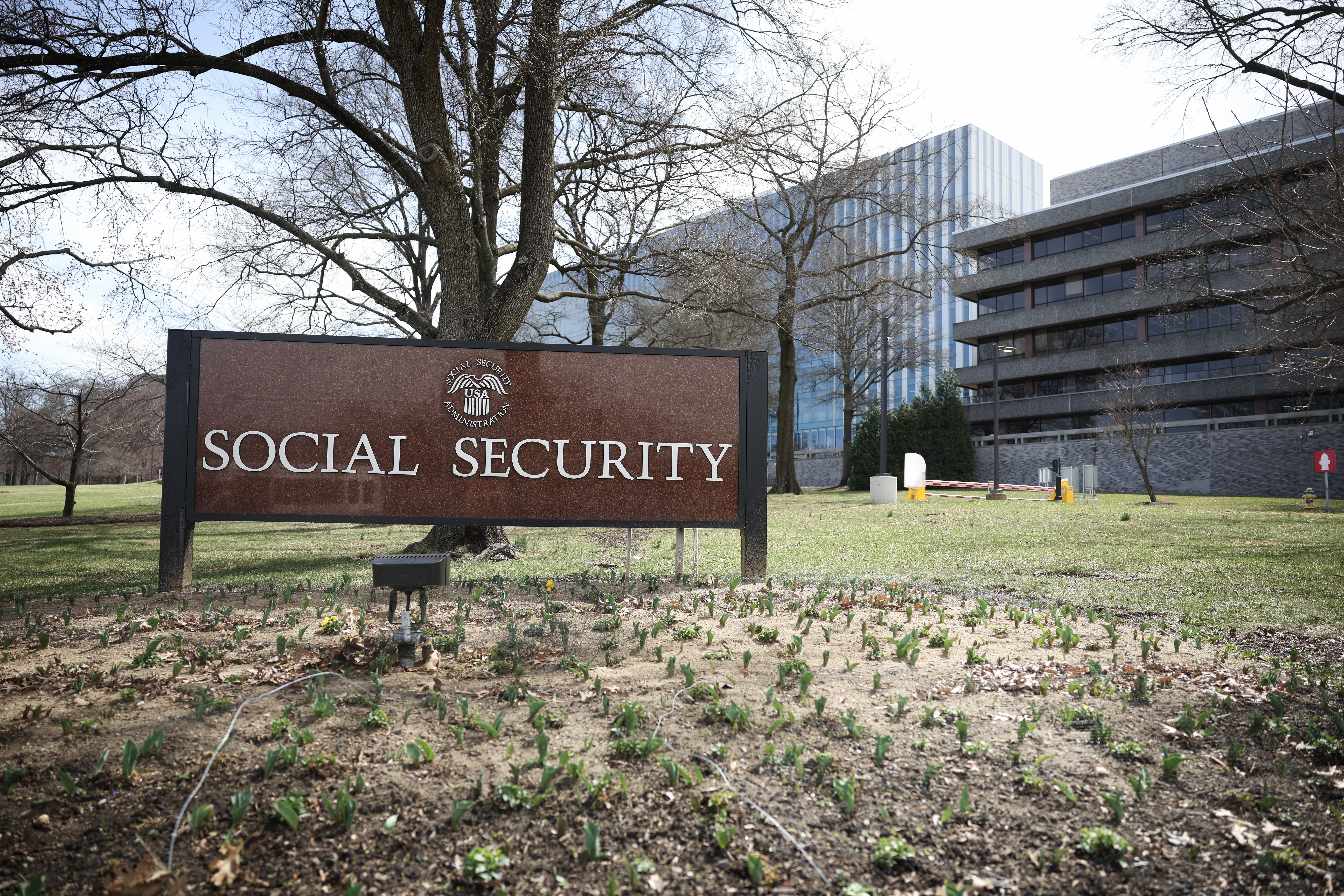 A sign in front of the entrance of the Social Security Administration