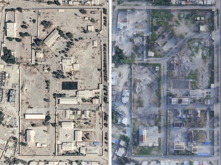 The Shajareh Tayyebeh elementary school in Minab on Dec. 1 and on March 4.
