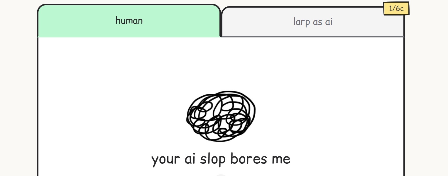 Websites like <a href="http://youraislopbores.me" target="_blank" rel="noopener">youraislopbores.me</a> have become playgrounds for people looking for light relief in a bot-heavy world.’/></p><p>Websites like <a href="http://youraislopbores.me" target="_blank" rel="noopener">youraislopbores.me</a> have become playgrounds for people looking for light relief in a bot-heavy world.</p><p>(Image credit: Screenshot by NPR)</p><p><img src=