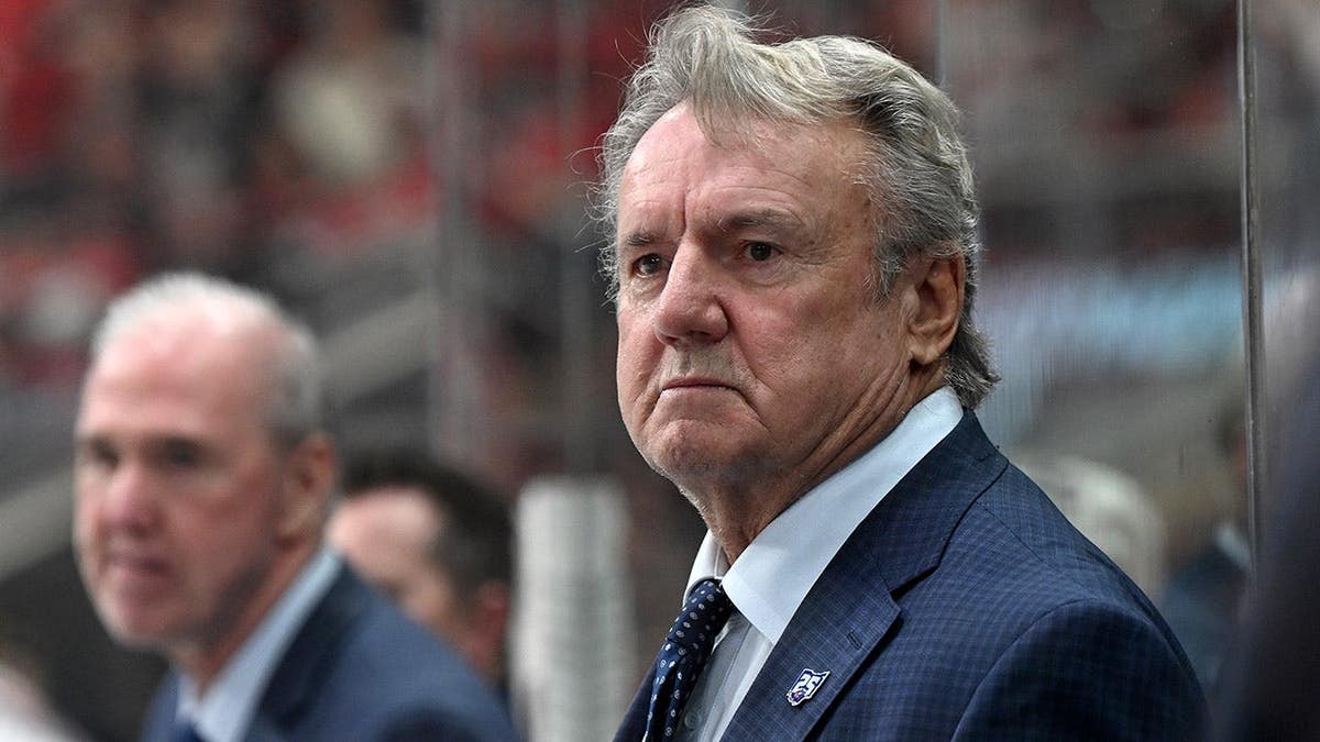 Head Coach Rick Bowness of the Columbus Blue Jackets watching play during NHL game in Raleigh