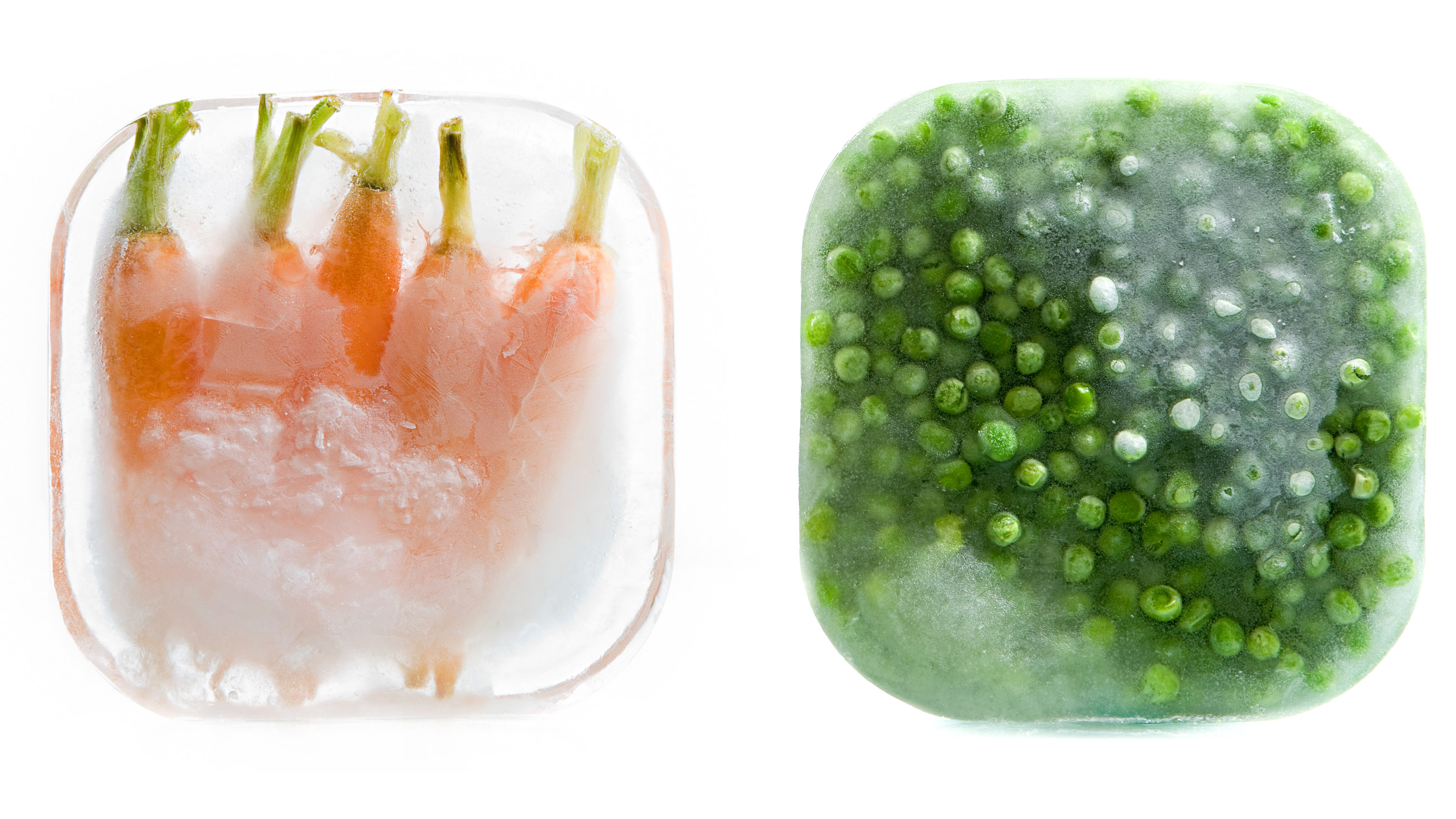 blocks of frozen carrots and peas