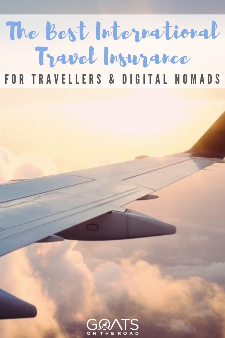 Are you a traveller or digital nomad? It can be hard to get a cheap and good travel insurance company that will cover your world adventure. From health to life safety, we review the top 4 companies, so you can go on your holidays, cruises, and vacations with the right cover! | #travelinsurance #digitalnomad #wanderlust plane wing with the sunrise with text overlay the best international travel insurance for travellers and digital nomads