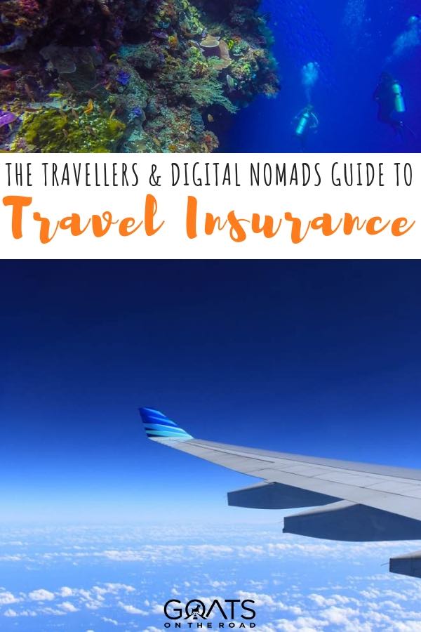 Looking for the right travel insurance for your vacation or lifestyle? Whether you are a traveller going on a cheap adventure holiday, or a digital nomad living abroad, its important to get covered for your health and safety. We breakdown the top 4 companies so you can make your pick for your next world trip! | #travelinsurance #digitalnomads #nomadlife view from the plane window looking out at the wing with text overlay the digital nomads guide to travel insurance