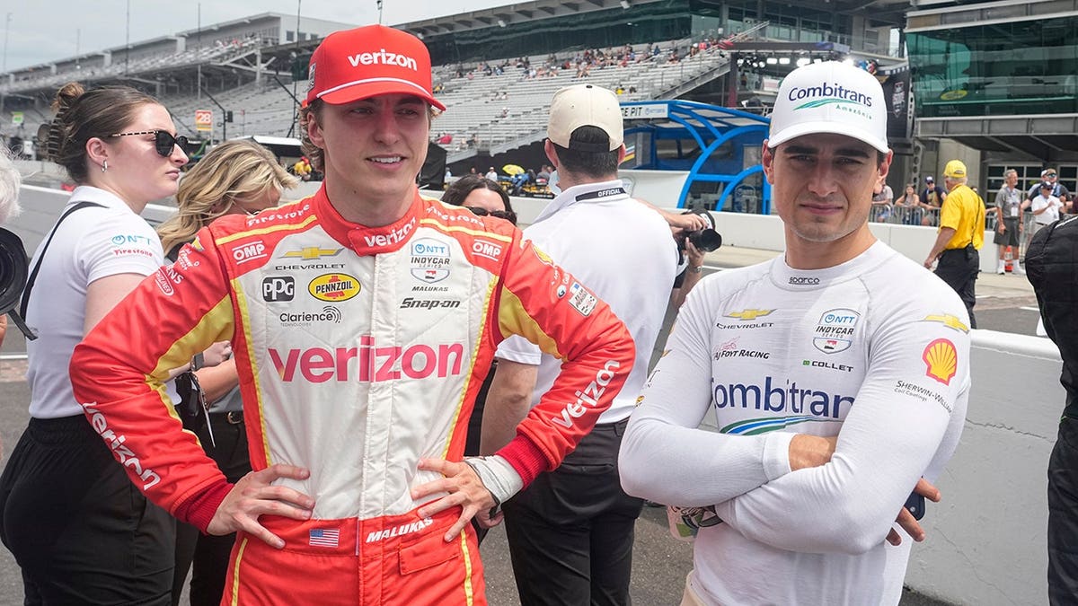 David Maluka talking with Caio Collet at Indianapolis Motor Speedway