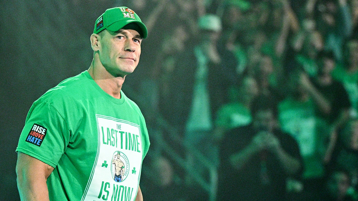 John Cena making his entrance during Monday Night RAW at TD Garden in Boston