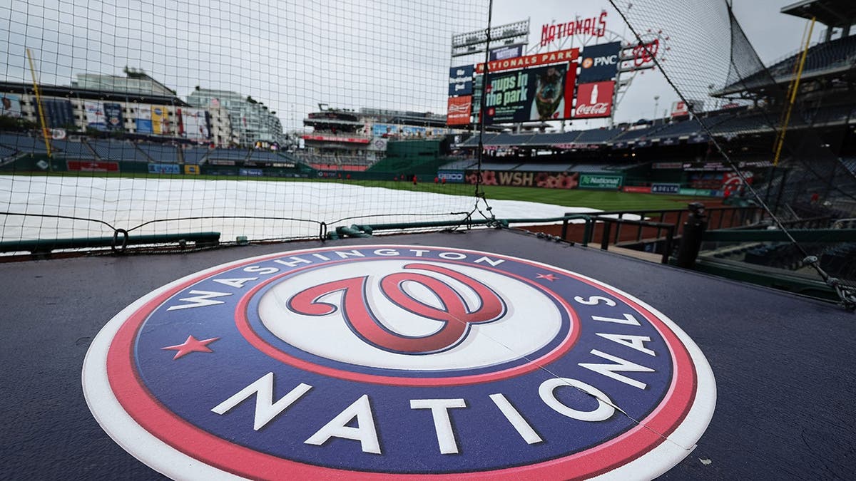 Washington Nationals logo displayed in Nationals Park stadium.