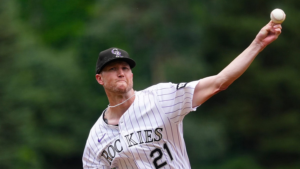 Kyle Freeland pitching for Colorado Rockies at Coors Field