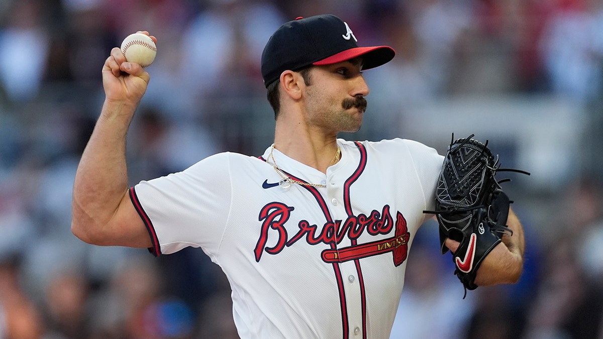 Atlanta Braves pitcher Spencer Strider pitching during a baseball game