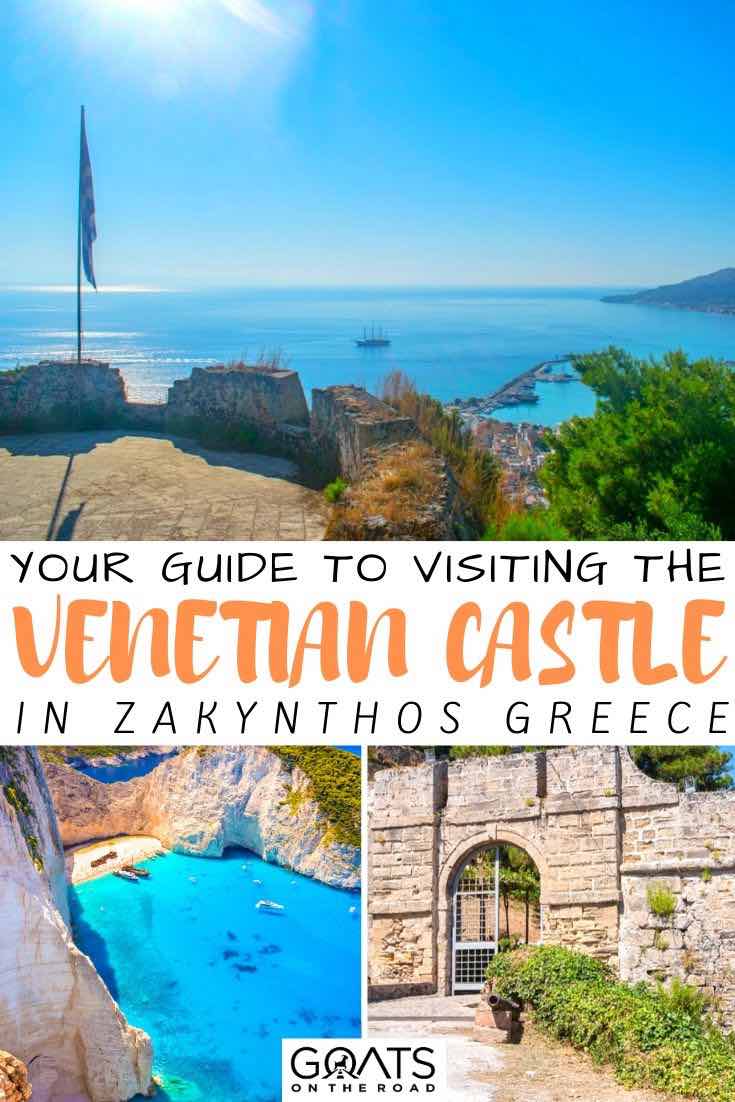 Looking for things to do in Zakynthos, Greece? The Venetian Castle is a must see destination for your trip. We’ve got the tips to help you know how to get there, how long to stay, and how much it will cost. | #zakynthos #greece #europe Venetian castle with text overlay your guide