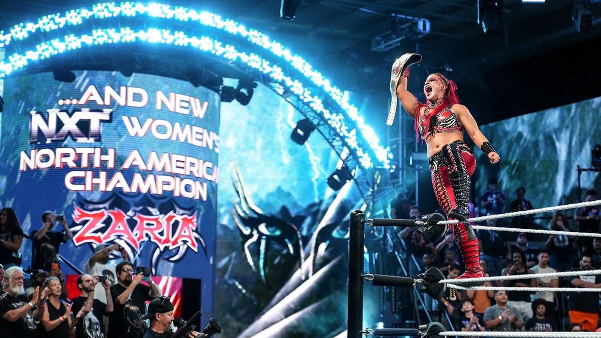 Zaria celebrating her win at WWE Performance Center in Orlando, Florida