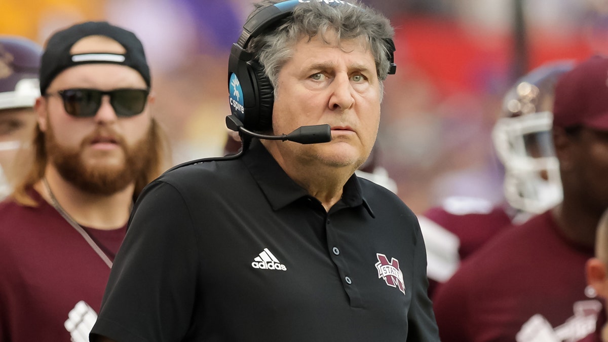 Mike Leach looking on during a college football game