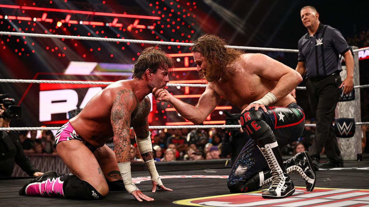 CM Punk and Sami Zayn face off during Monday Night RAW at Allstate Arena in Chicago, Illinois.