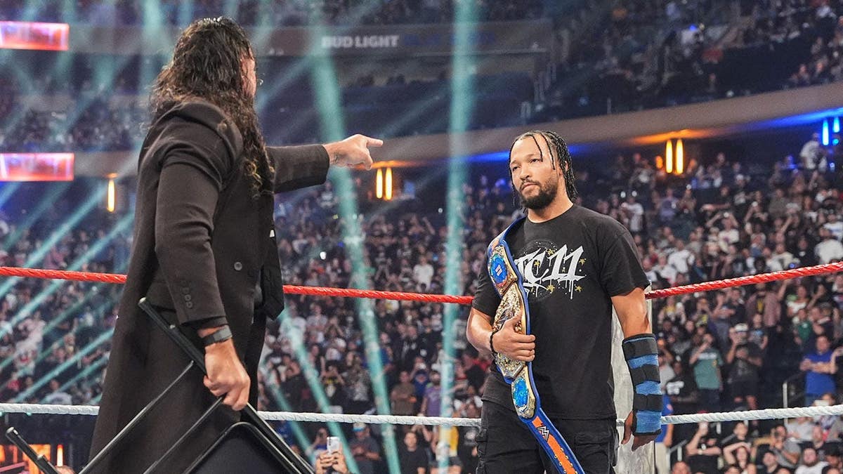 Seth Rollins faces off with Jalen Brunson at Madison Square Garden.