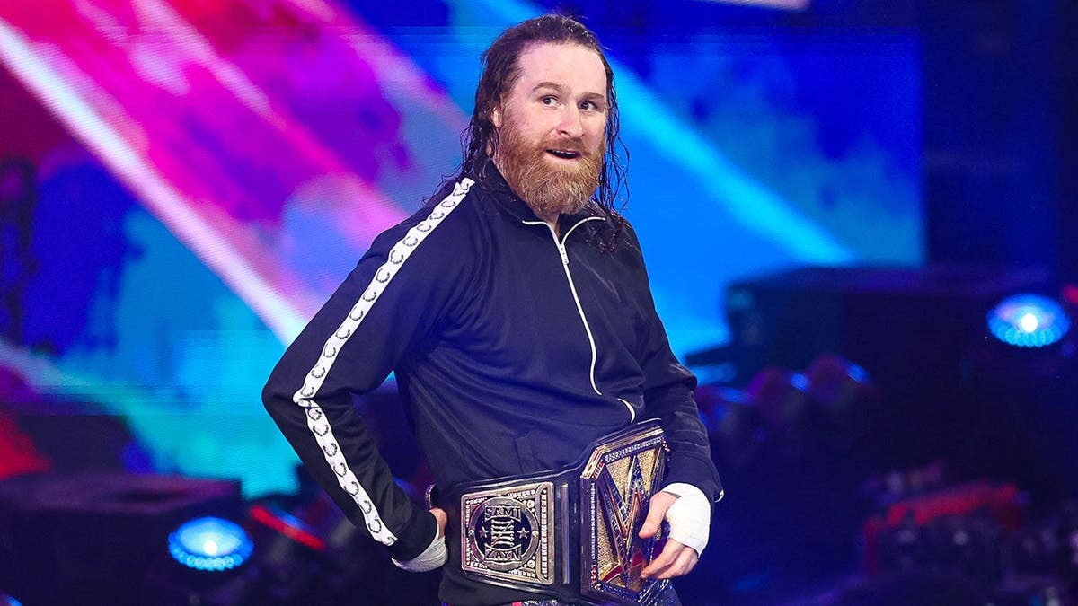 Sami Zayn enters the ring during Monday Night RAW at Allstate Arena in Chicago, Illinois.